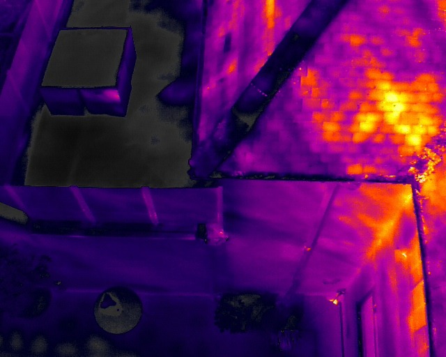 Thermal image showing a hot section of brickwork